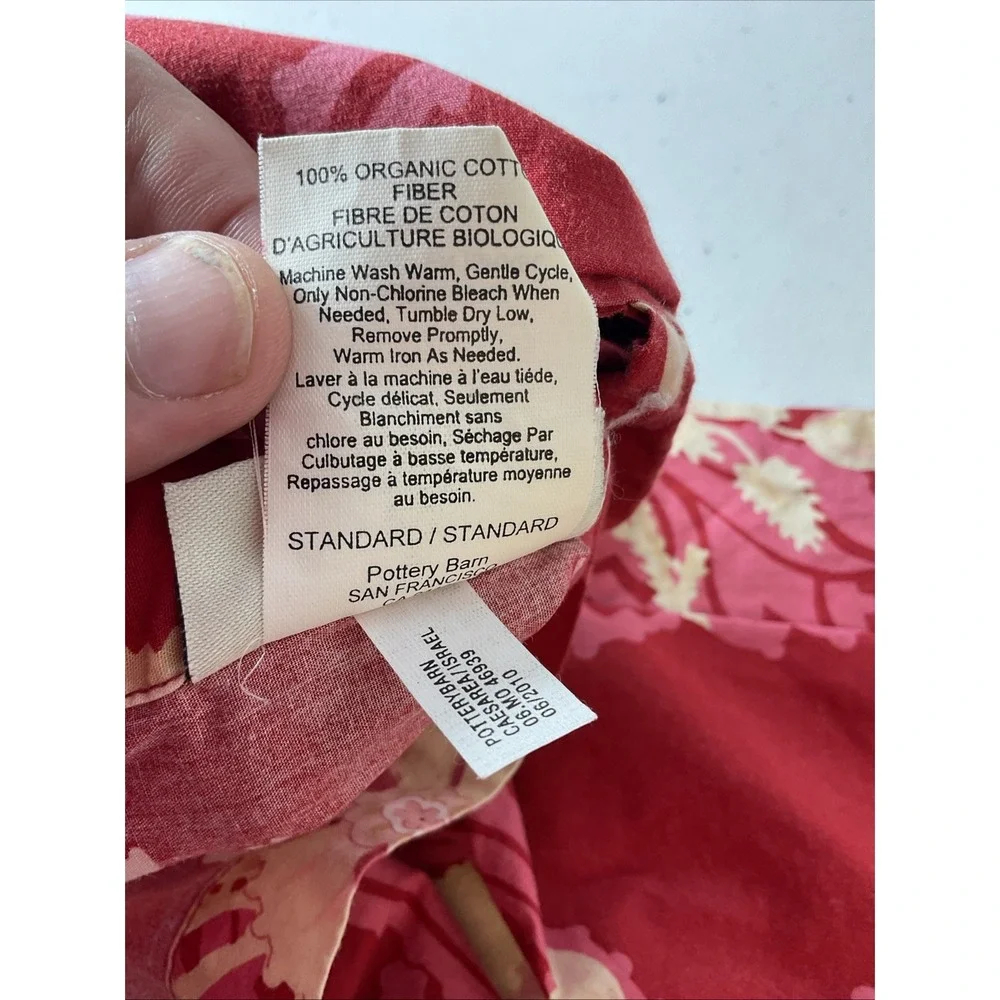 Pottery Barn Set of 2  Pillow Shams Standard Organic Cotton Red Pink Floral
